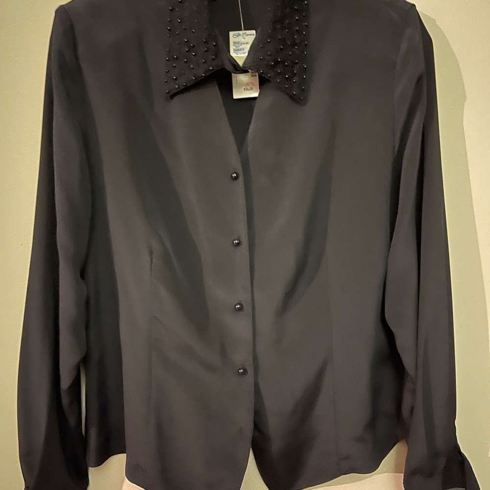 Black Beaded Collar Blouse